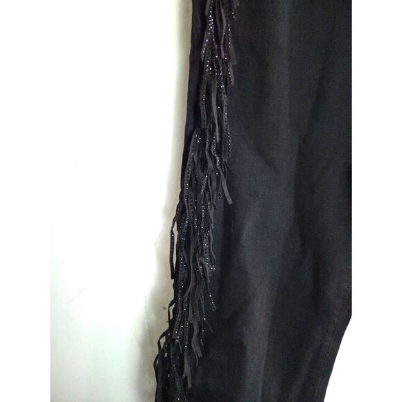 NWT Juicy Couture "Venice " Black w/Side Metallic Fringe Straight Leg Jeans sz32 - Picture 4 of 10